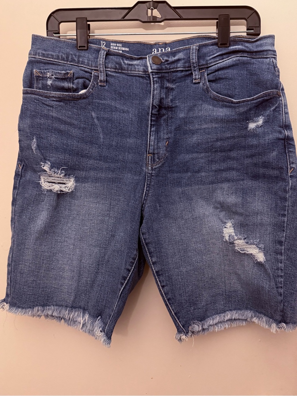 a.n.a Dark Blue Distressed Denim Bermuda Shorts